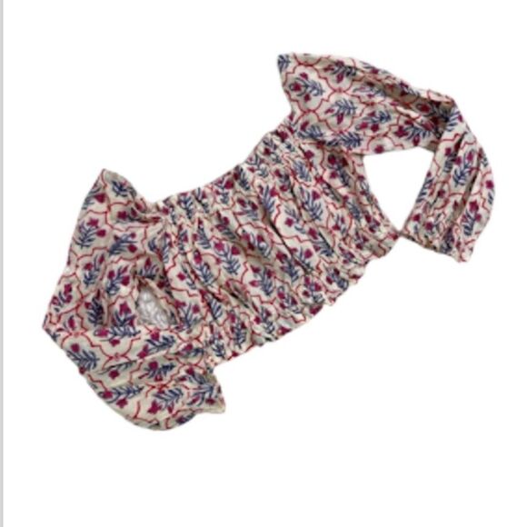 CJ Laing Printed Off The Shoulder Smocked Stretch Crop Top - Picture 1 of 5